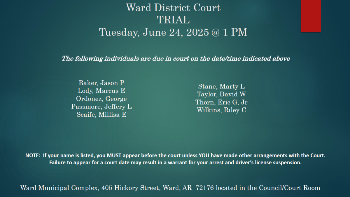 June 24 @ 1 PM, Ward District Court 