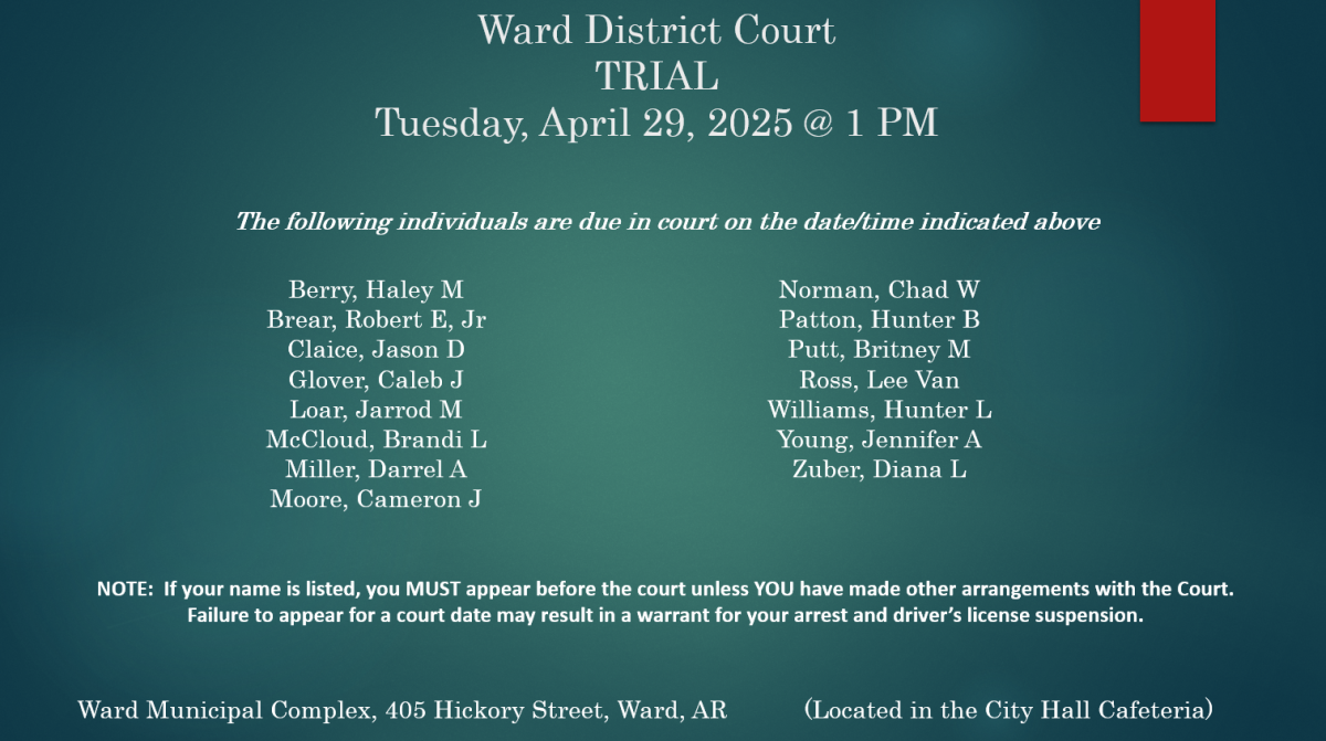Ward District Court- April 29, 1 PM
