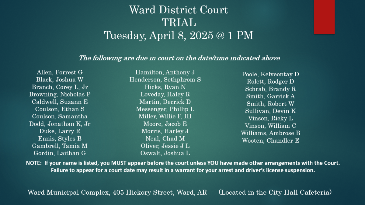 Ward District Court- April 8, 1 PM