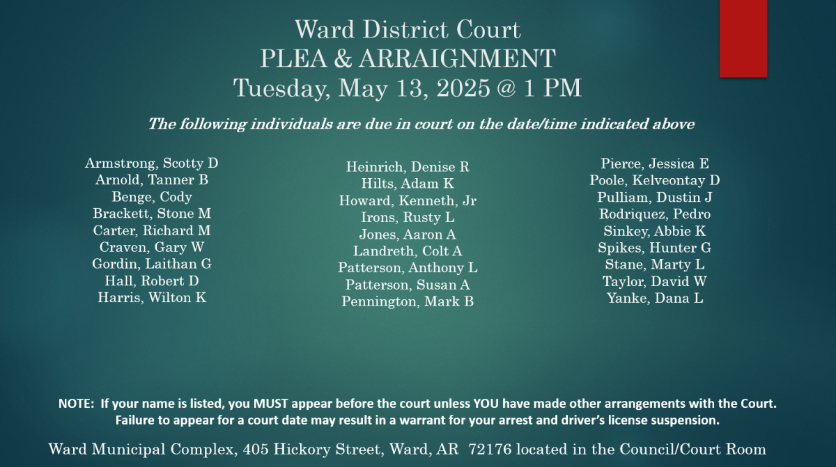 May 13 @ 1 PM, Plea & Arraignment 